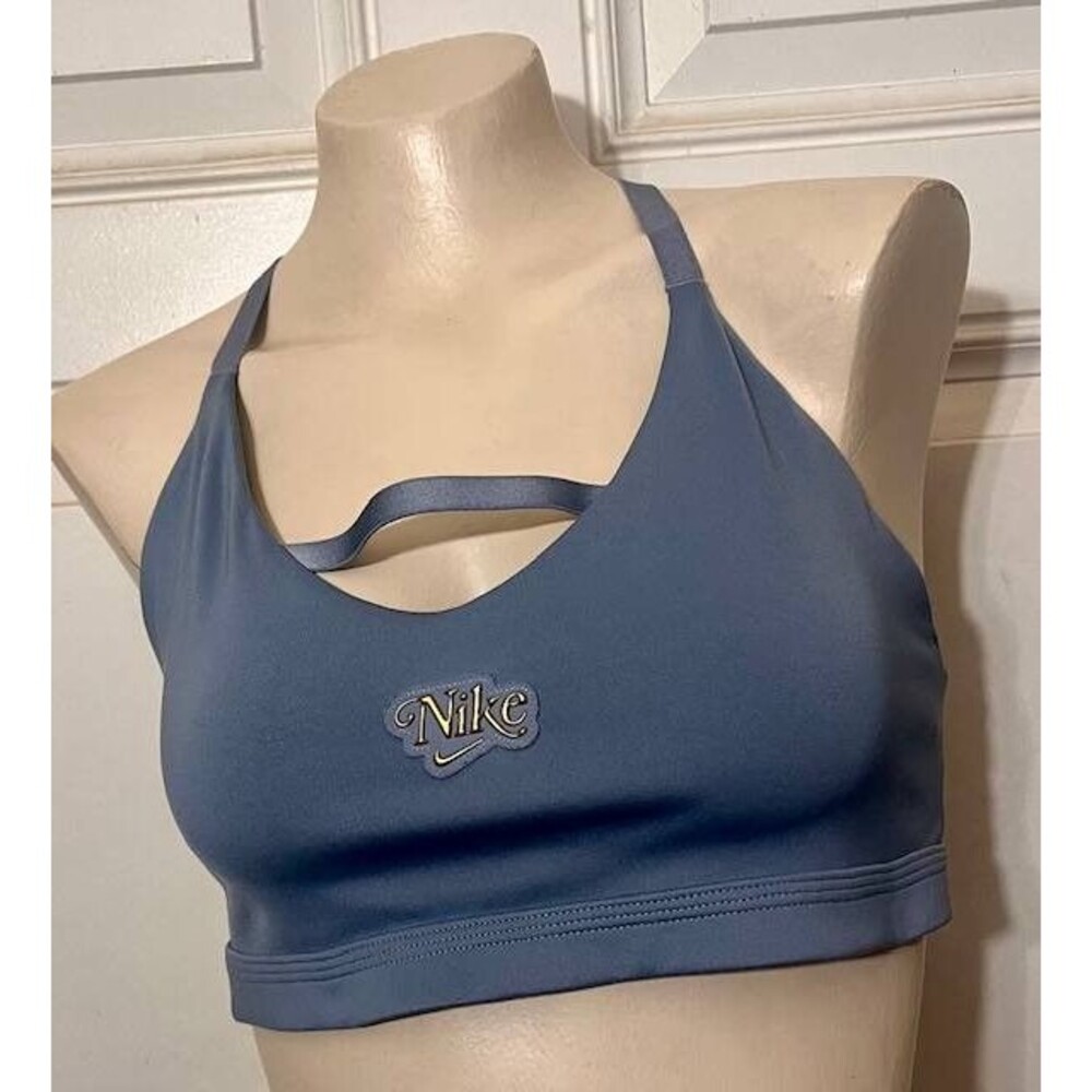 Nike Dri Fit L Gray Blue Indy Femme Strappy Light Support Sports Bra